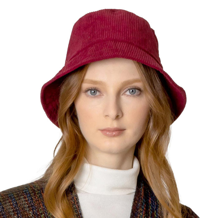 Burgundy Solid Corduroy Bucket Hat, show your trendy side with this floral corduroy bucket hat. Adds a great accent to your wardrobe, This elegant, timeless & classic Bucket Hat looks fashionable. Perfect for that bad hair day, or simply casual everyday wear; Accessorize the fun way with this solid Corduroy bucket hat. It's the autumnal touch you need to finish your outfit in style. Awesome winter gift accessory.