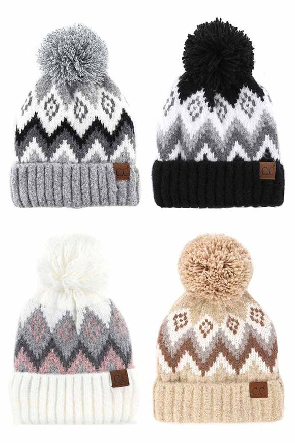 C C Soft Aztec Pattern Beanie with Knit Pom, is beautifully knitted with variety of colors and design that brings a unique look. Coordinate with any outfit to match the best with absolute warmth and coziness in style. This is an ideal winter head cover that comes in one size winter cap with a pom that fits most head sizes. Perfect winter gift accessory for your friends, family and the persons you love.