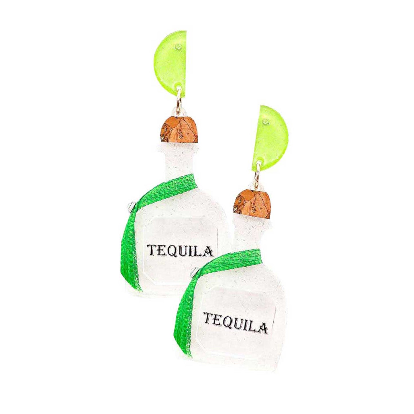 Clear Glittered Resin Tequila Dangle Earrings. These fashionable trendy tequila bottle earrings are suitable for every girl! These gorgeous earrings are unique in design, light and sparky. Perfect for Valentine’s Day, bachelorette party, Beach Party, Vacation Earrings, Party Earrings, Party Favors to glam up your party outfit.