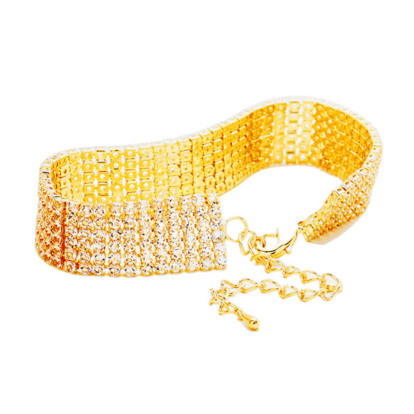 Clear Gold 6 Rows Pave CZ Tennis Evening Bracelet, 6 Rows of dazzling stone bracelet with adjustable hook. Look as regal on the outside as you feel on the inside, create that mesmerizing look you have been craving for! Put on a pop of color to complete your ensemble on any special occasion. Can go from the office to after-hours with ease, adds a sophisticated glow to any outfit. Perfect gift for Birthday, Anniversary, Mother's Day, Thanksgiving Day you, and Daily Wear.