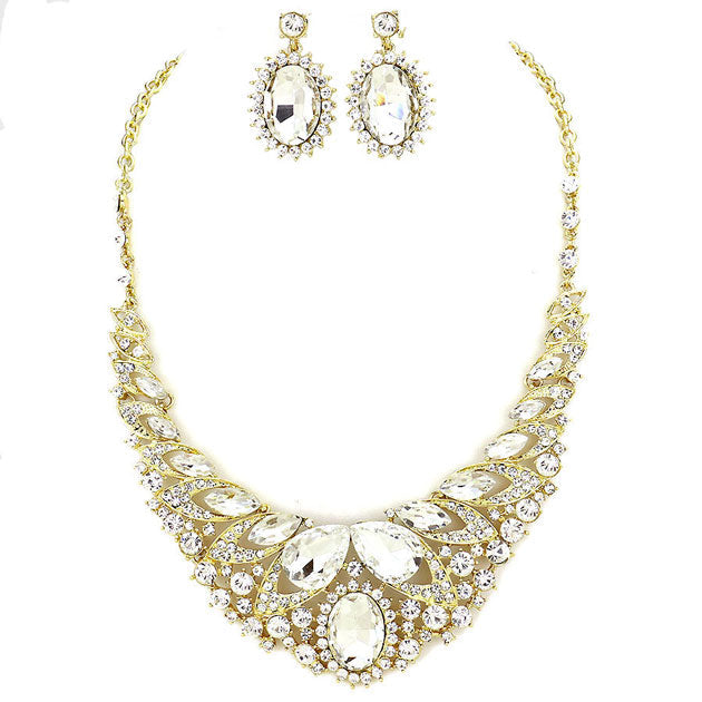 Clear Gold Elegant Bridal Special Occasion Whimsical Teardrop Necklace, stunning jewelry set will sparkle all night long making you shine out like a diamond. perfect for a night out on the town or a black tie party, Perfect Gift, Birthday, Anniversary, Prom, Mother's Day Gift, Sweet 16, Wedding, Quinceanera, Bridesmaid