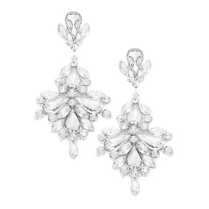 Clear Silver Glass Crystal Statement Earrings, These gorgeous Crystal pieces will show your class in any special occasion. The elegance of these crystal evening earrings goes unmatched. Perfect jewelry to enhance your look. Awesome gift for birthday, Anniversary, Valentine’s Day or any special occasion.