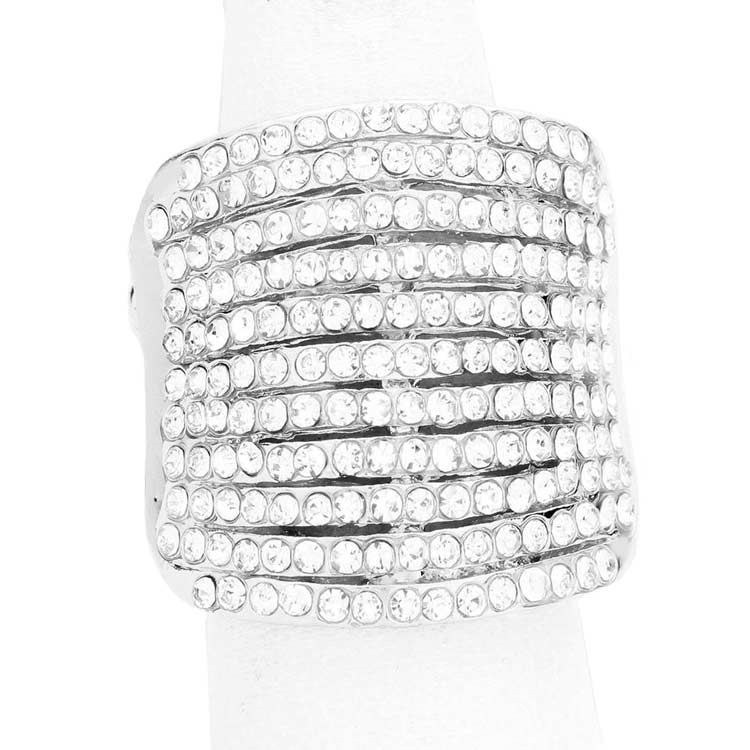 Clear Silver Rhinestone Pave Multi Row Stretch Ring, The beautiful Rhinestone Stretch Ring has a beautiful charm that attracts eyesight and leads to a smile or two. Perfect Birthday Gift, Anniversary Gift, Mother's Day Gift, Graduation Gift, Just Because Gift, Thank you, Gift, Valentine's Day Gift. Jewelry that fits your lifestyle