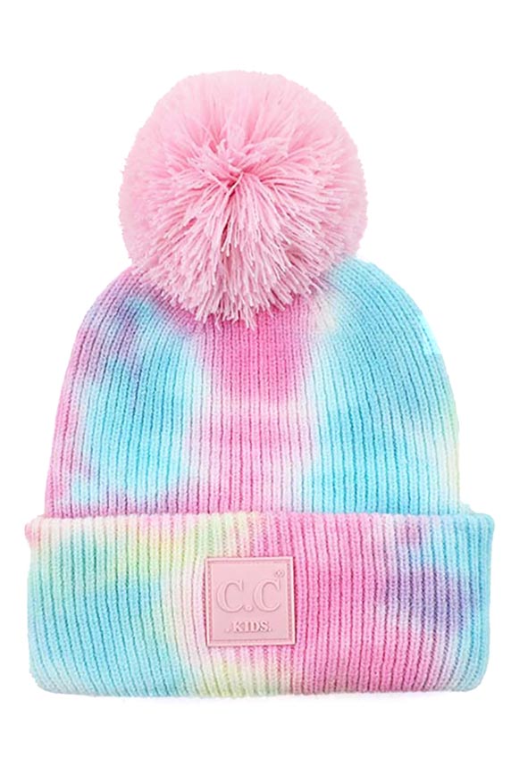 Cotton Candy C C Tie Dye Kids Beanie With C C Rubber Patch And Yarn Pom, beautiful tie dye design with yarn pom makes it unique and keeps you standing out with perfect beauty. Wear throughout the winter and cold days to ensure absolute comfortability. Coordinate with any outfit to match the best with perfect warmth and coziness. It Comes in one size winter cap with a pom that fits most head sizes. Enjoy the winter in comfort!