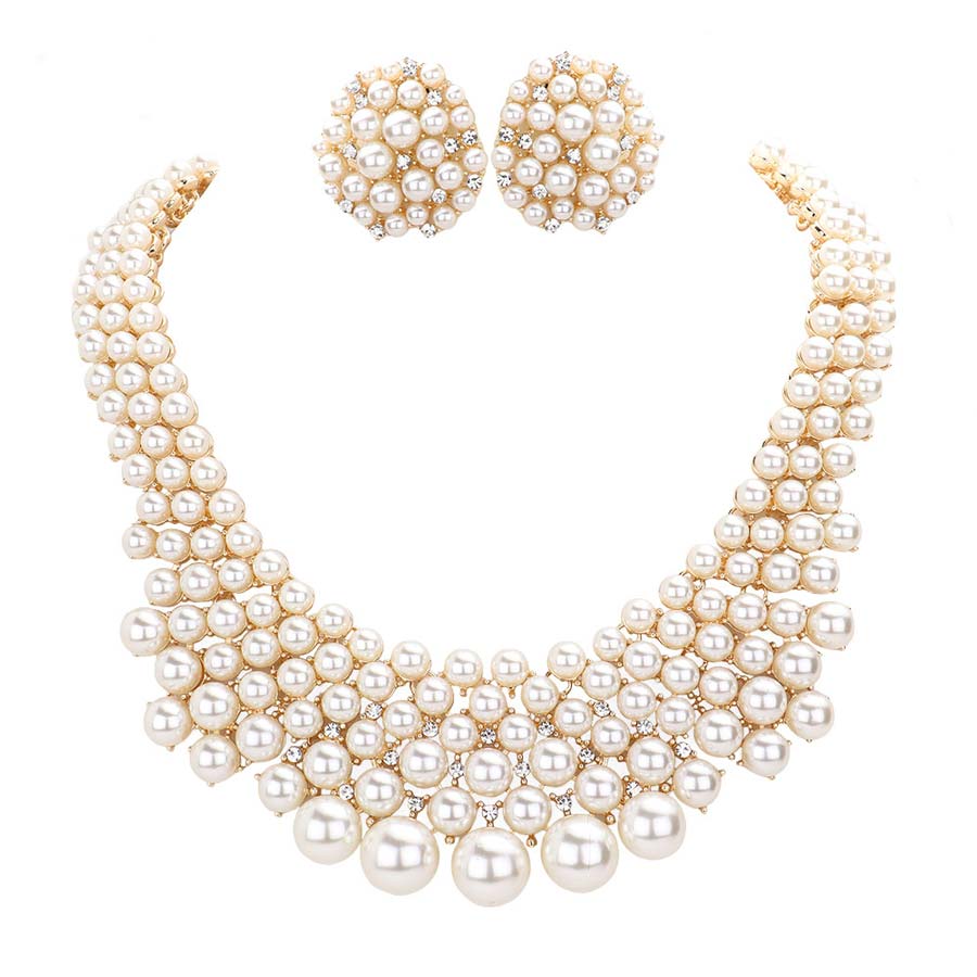 Cream Rhinestone Embellished Pearl Cluster Necklace, get ready with this cluster necklace to receive the best compliments on any special occasion. Put on a pop of color to complete your ensemble and make you stand out on special occasions. Awesome gift for birthdays, anniversaries, Valentine’s Day, or any special occasion.