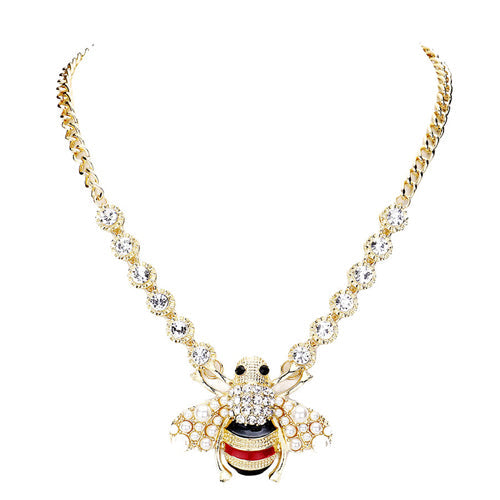Crystal & Pearl Honey Bee Necklace Enamel Bee Pendant Necklace Honey Bee a symbol of wealth, good luck & harmony. The bee spirit reminds you to enjoy what you could be missing. Our Bee Necklace can be used to dress up or dress down your ensemble. This beautiful Bee Collection makes a perfect Birthday Gift, Mother’s Day Gift, Graduation Gift, Thank you Gift, Glitz Honey Bee Jewelry