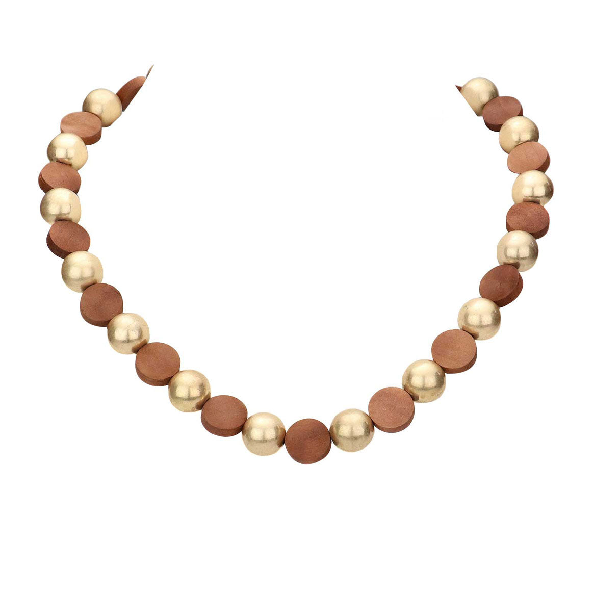 Dark Brown Round Wood Metal Ball Necklace, delicately polished necklace will enhance your look, versatile enough for wearing straight through the week, perfectly lightweight for all-day wear, coordinate with any ensemble from business casual to everyday wear, the perfect addition to every outfit. Adds a touch of nature-inspired beauty to your look.