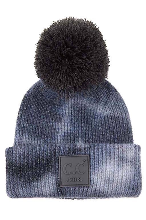Dark Gray Light Gray C C Tie Dye Kids Beanie With C C Rubber Patch And Yarn Pom, beautiful tie dye design with yarn pom makes it unique and keeps you standing out with perfect beauty. Wear throughout the winter and cold days to ensure absolute comfortability. Coordinate with any outfit to match the best with perfect warmth and coziness. It Comes in one size winter cap with a pom that fits most head sizes. Enjoy the winter in comfort!