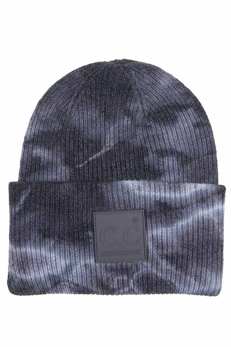 Dark Grey Light Grey C.C Tie Dye Beanie With Rubber Patch, Before running out the door into the cool air, you’ll want to reach for this toasty beanie to keep you incredibly warm. Whenever you wear this beanie hat with you'll look like the ultimate stylist. Accessorize the fun way with this rubber patch hat, it's the autumnal touch you need to finish your outfit in style.