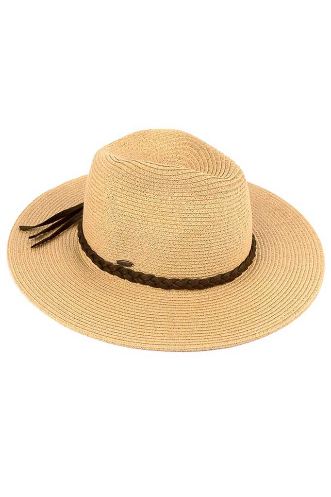 Dark Natural Brown C.C Straw Panama Hat. Show your trendy side with this Straw Panama Sun hat. Have fun and look Stylish. Great for covering up when you are having a bad hair day, keep you incredibly relax as a great hat can keep you cool and comfortable even when the sun is high in the sky. perfect for protecting you from the rain, wind, snow, beach, pool, camping or any outdoor activities.