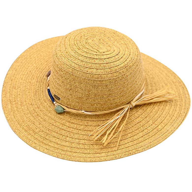 Dark Natural C.C Wide Brim Stone Trim Band Sunhat, Keep your styles on even when you are relaxing at the pool or playing at the beach. Large, comfortable, and perfect for keeping the sun off of your face, neck, and shoulders. Perfect summer, beach accessory. Ideal for travelers who are on vacation or just spending some time in the great outdoors.