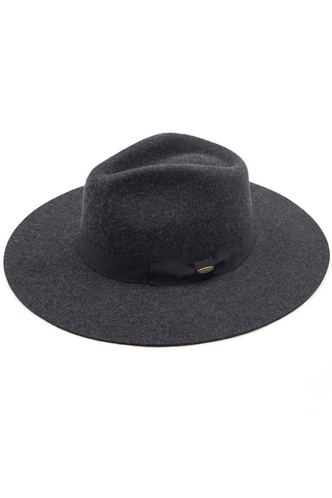 Dark Grey C.C Wool Felt Detailed Panama Summer Sun Hat With Ribbon Band Trim; Unique, timeless & classic Summer Sun Fedora Hat has a ribbon band trim material accent. Trendy Birthday, Holiday Gift, Christmas Gift, Regalo de Navided, Bad hair days, casual everyday wear, Anniversary Gift, Fall Outfit, Cool Fashion Fedora, Valentine's Day Gift