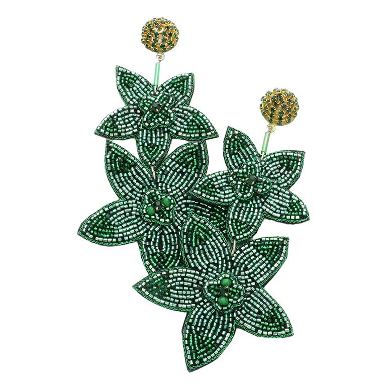 Emerald Beaded Double Flower Link Dangle Earrings, Beaded Detailed Floral Link Statement Dangle Earrings, jewelry that fits your lifestyle, adding a pop of pretty color. Enhance your attire with this vibrant handcrafted beautiful modish floral statement jewelry! Adds a touch of nature-inspired beauty to your look. It will be your new favorite accessory. Wear this earring to a wedding, an engagement, a bridesmaid, a prom, or any other occasion where you wish to appear more charming.