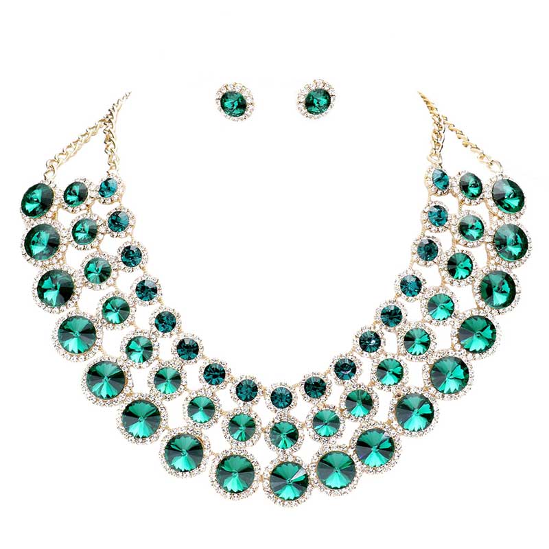 Emerald Crystal Pave Trim Round Evening Necklace, Beautifully crafted design adds a gorgeous glow to any outfit. Jewelry that fits your lifestyle! Perfect for adding just the right amount of shimmer & shine and a touch of class to special events. Perfect Birthday Gift, Anniversary Gift, Mother's Day Gift, Valentine's Day Gift, Just Because Gift, Thank you Gift.