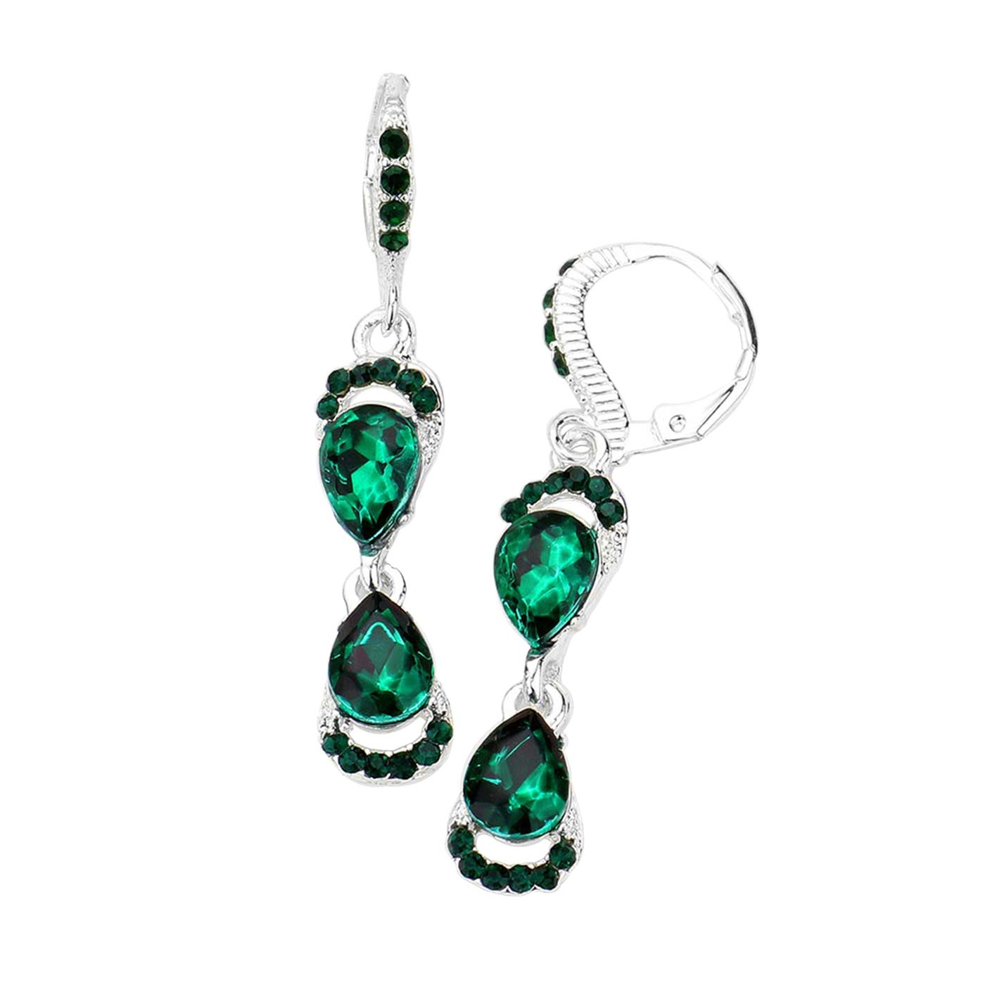 Emerald Double Teardrop Stone Link Dangle Lever Back Evening Earrings, Wear a pop of shine to complete your ensemble with a classy style. The perfect accessory for adding just the right amount of shimmer and a touch of class to special events. Jewelry that fits your lifestyle and makes your moments awesome! They will dangle on your earlobes & bring a smile of joy to those who look at you.