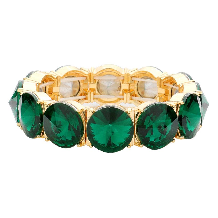 Emerald Round Stone Stretch Evening Bracelet, These gorgeous stone pieces will show your class on any special occasion. Eye-catching sparkle, the sophisticated look you have been craving for! This Stone evening bracelet sparkles all around with its surrounding round stones, the stylish stretch bracelet that is easy to put on, and take off, and comfortable to wear. It looks so pretty, bright, and elegant on any special occasion.