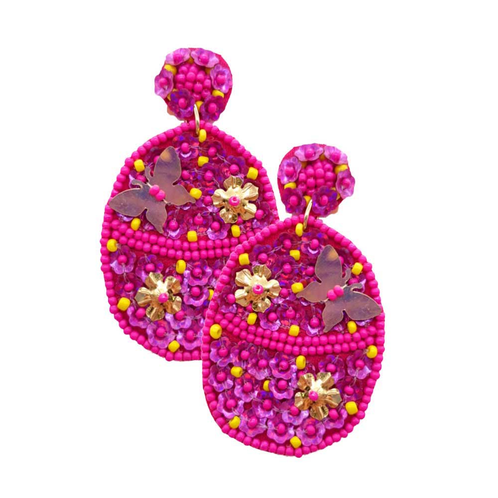 Fuchsia Felt Back Flower Butterfly Accented Dangle Earrings, put on a pop of color to complete your ensemble. Beautifully crafted design adds a gorgeous glow to any outfit. Perfect jewelry gift to expand a woman's fashion wardrobe with a modern, on trend style. Perfect for Birthday Gift, Anniversary Gift, Mother's Day Gift, Graduation Gift, Valentine's Day Gift.