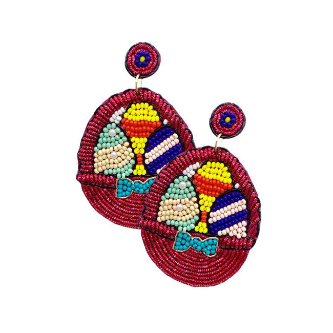 Fuchsia Felt Back Seed Beaded Easter Egg Basket Dangle Earrings, Seed Beaded Egg Basket Dangle earrings fun handcrafted jewellery that fits your lifestyle, adding a pop of pretty color. perfect for the festive season, embrace the Easter spirit with these cute earrings. Also enhance your attire with these vibrant artisan earrings to show off your fun trendsetting style. Great gift idea for your Loving One on this Easter Sunday occasion.