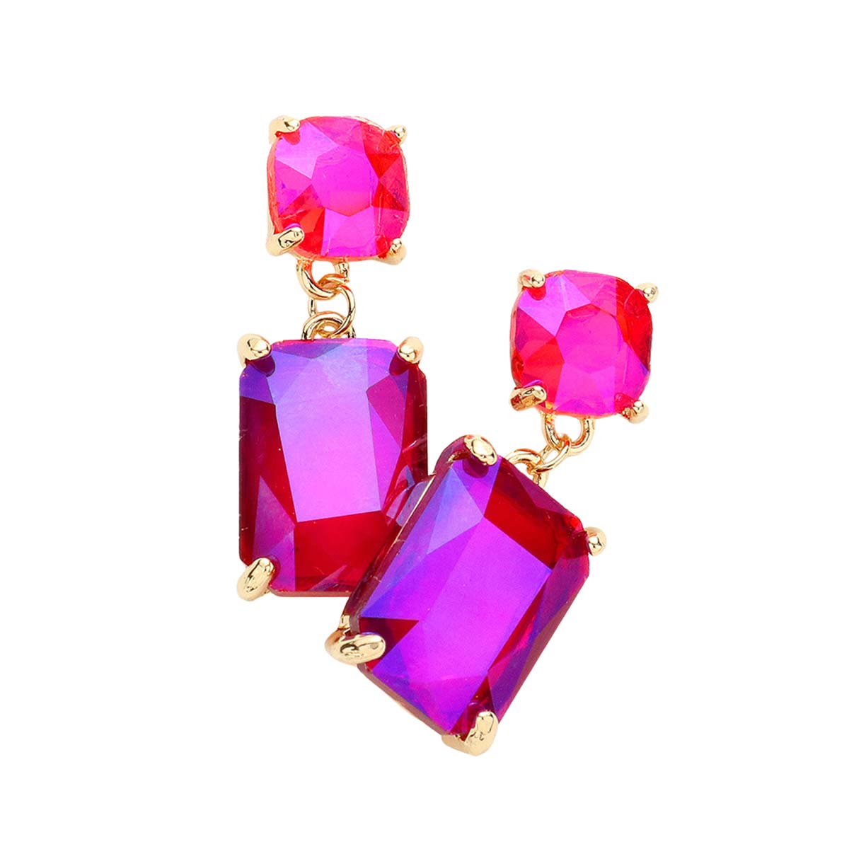 Fuchsia Square Rectangle Link Dangle Evening Earrings, Beautiful Square Rectangle shaped dangle earrings. These elegant, comfortable earrings can be worn all day to dress up any outfit. The elegance of these earrings puts on a pop of color to complete your ensemble. The perfect accessory for adding just the right amount of shimmer and a touch of class to special events.