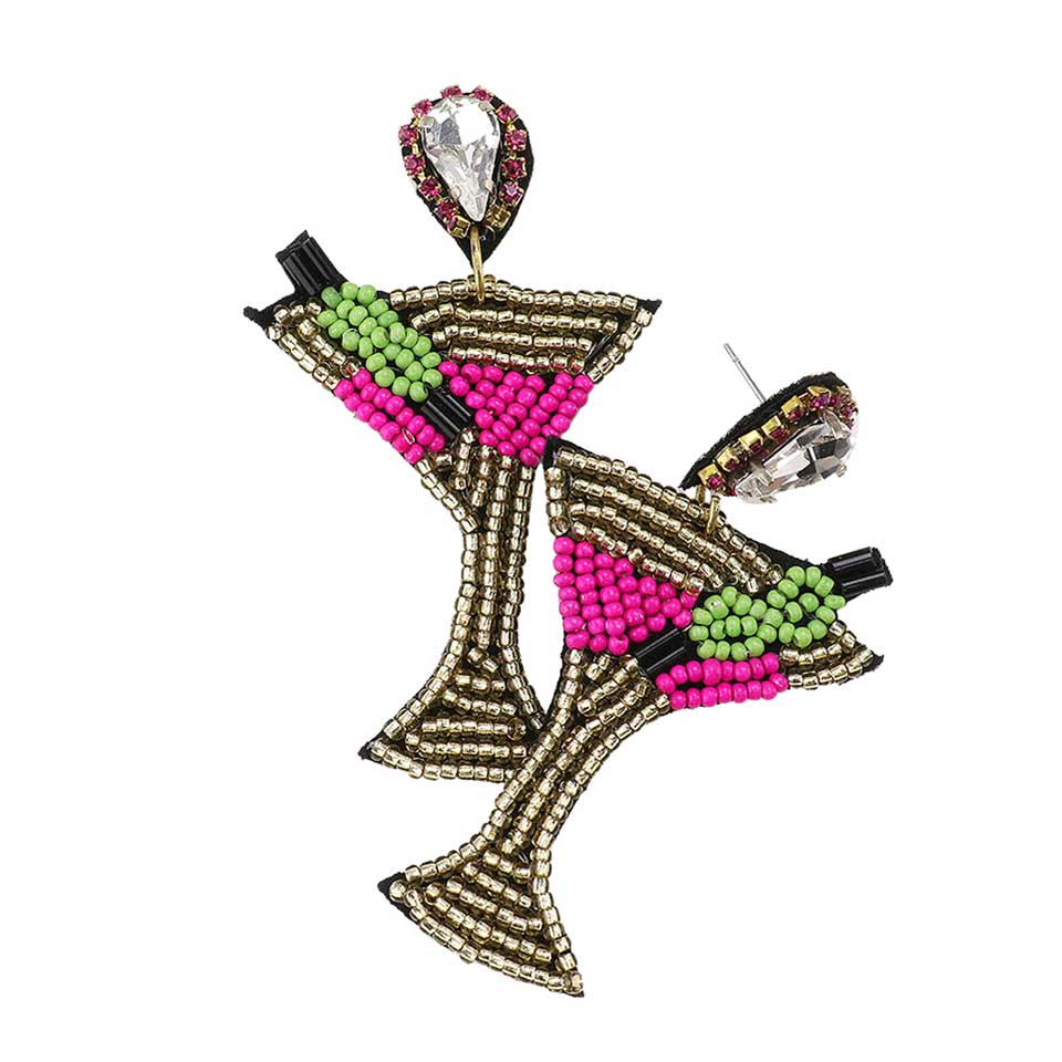 Fuchsia Teardrop Stone Seed Bead Cocktail Earrings, This seed-beaded jewelry fits your lifestyle, adding a polished finish to your look. Enhance your attire with these beautiful artisanal earrings to show off your fun trendsetting style. Lightweight and comfortable for wearing all day long. They are the perfect addition to your earrings collection.
