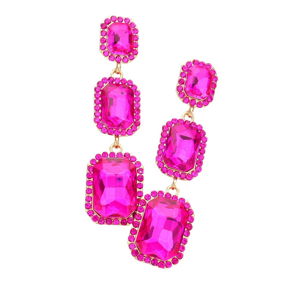 Fuchsia Triple Emerald Cut Stone Link Dangle Evening Earrings, the beautifully crafted design adds a glow to any outfit which easily makes your events more enjoyable. These evening dangle earrings make you extra special on occasion. These triple emerald dangle earrings enhance your beauty and make you more attractive. These Stone link dangle earrings make your source more interesting and colorful. Complete your look with these triple emerald cut stone earrings.