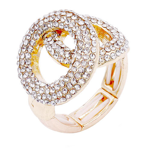 Gold Rhinestone Embellished Double Open Circle Stretch Ring, Get ready with these Stretch Ring, put on a pop of color to complete your ensemble. Perfect for adding just the right amount of shimmer & shine and a touch of class to special events. Perfect Birthday Gift, Anniversary Gift, Mother's Day Gift, Graduation Gift.