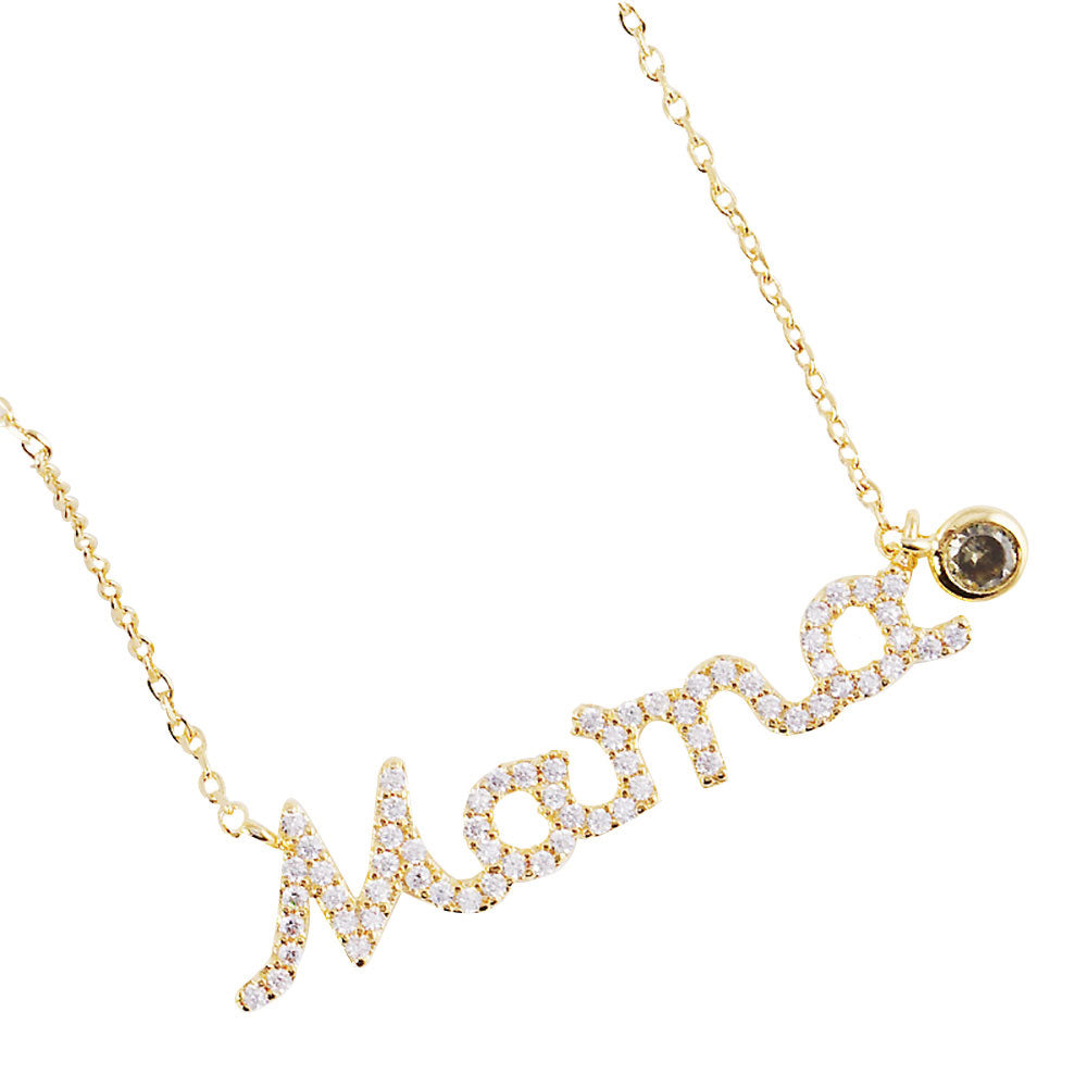 Gold August Birthstone MAMA Message Pendant Necklace. Elegant jewelry brightens up your brilliant life. No matter when, a mother is always there to accompany you and protect you. The mother necklace keeps our love close to mom. Make your mother feel special by giving this MAMA pendant necklace as a gift and expressing your love for your mother on this Mother's Day.