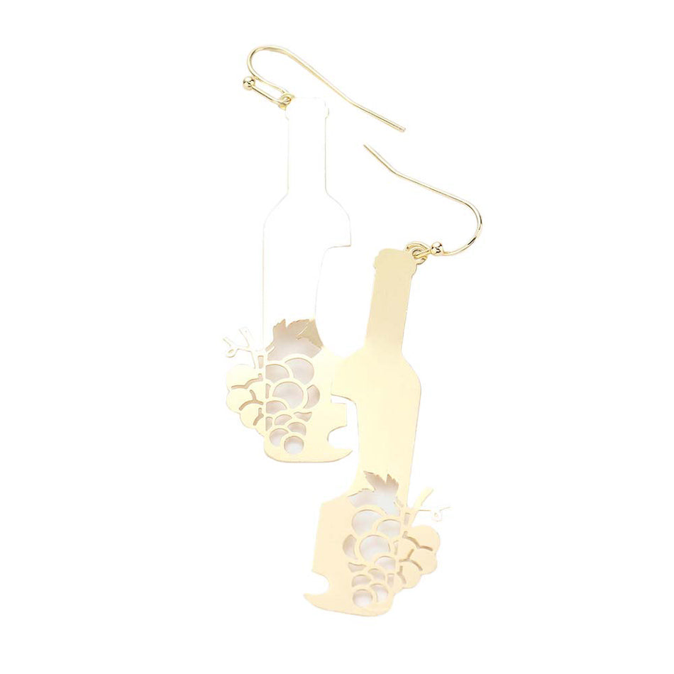 Gold Brass Metal Grape Champagne Dangle Earrings, grape champagne Earrings are fun handcrafted jewelry that fits your lifestyle, adding a pop of pretty color. These Grape Champagne earrings will be the highlight of any outfit and add a touch of whimsy to your costume jewelry collection!