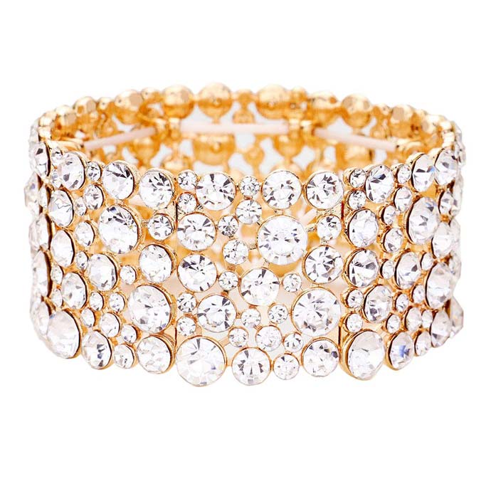 Gold Bubble Round Stone Cluster Evening Stretch Bracelet, Get ready with these stretch Bracelets to receive the best compliments on any special occasion. Put on a pop of color to complete your ensemble and make you stand out on special occasions. Perfect for adding just the right amount of shimmer & shine and a touch of class to special events. This evening bracelet is just what you need to update your wardrobe. Perfect gift for Birthdays, Anniversaries, Mother's Day, Thank you, etc.
