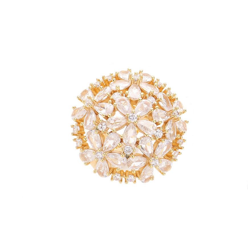Gold CZ Embellished Flower Cluster Ring, this stunning flower cluster ring is a piece of jewel that will certainly amaze you. Whether you’re looking for something in a classic or timeless style or you’re hoping to make a new discovery, we’re thrilled to provide the perfect handcrafted piece of jewelry to match and exceed your expectations.