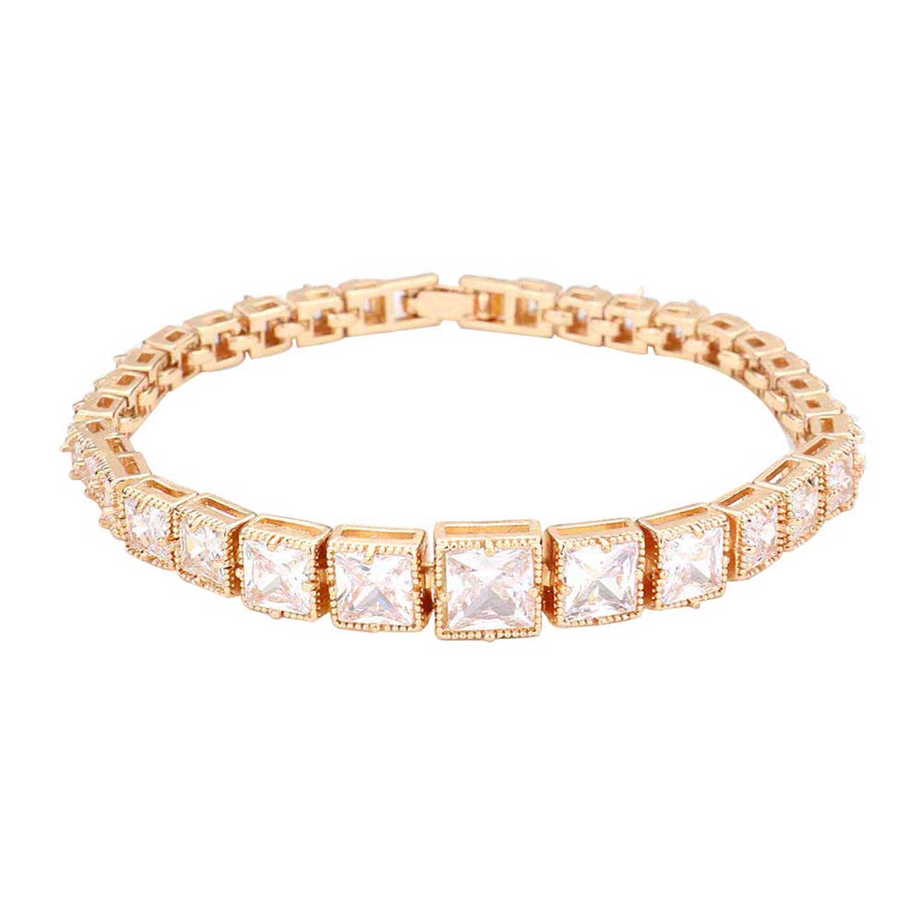 Gold CZ Square Cluster Evening Bracelet, put on a pop of color to complete your ensemble. Perfect for adding just the right amount of shimmer & shine and a touch of class to special events. Perfect Birthday Gift, Anniversary Gift, Mother's Day Gift, Graduation Gift, Prom Jewelry, Thank you Gift.
