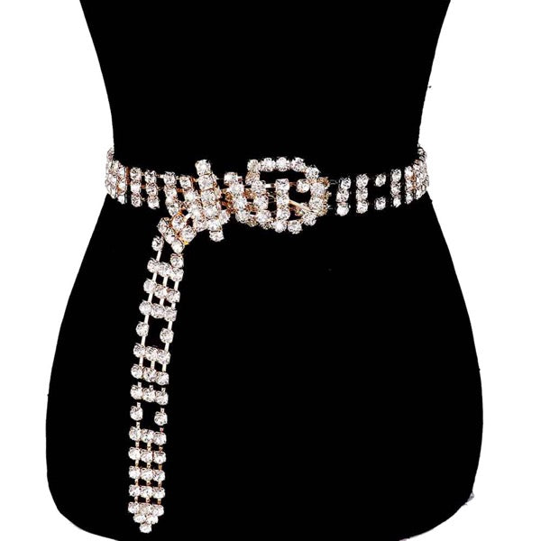 Gold Clear Embellished Crystal Rhinestone Accented Buckle Belt Glamorous Belt, luminous crystals adds a luxurious shine to this eye-catching rhinestone belt, dare to dazzle with this radiant accessory, coordinates with any ensemble, ideal for Bride, Wedding, Prom, Sweet 16, Quinceanera, Graduation, Party, Cocktail. Perfect Gift.