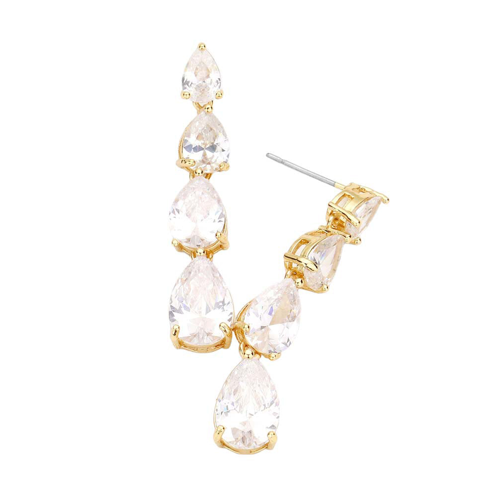 Gold Cz Teardrop Link Dangle Evening Earrings, wear these intricate earrings to stand out and be trendy this season on any special occasion! The perfect set of sparkling earrings that adds a sophisticated & stylish glow to any outfit. They dangle on your earlobs to show the perfect beauty with confidence on any special occasions. Perfect Birthday, Anniversary, Mother's Day, Graduation, Prom Jewelry, Just Because, Thank you, Valentine's Day,