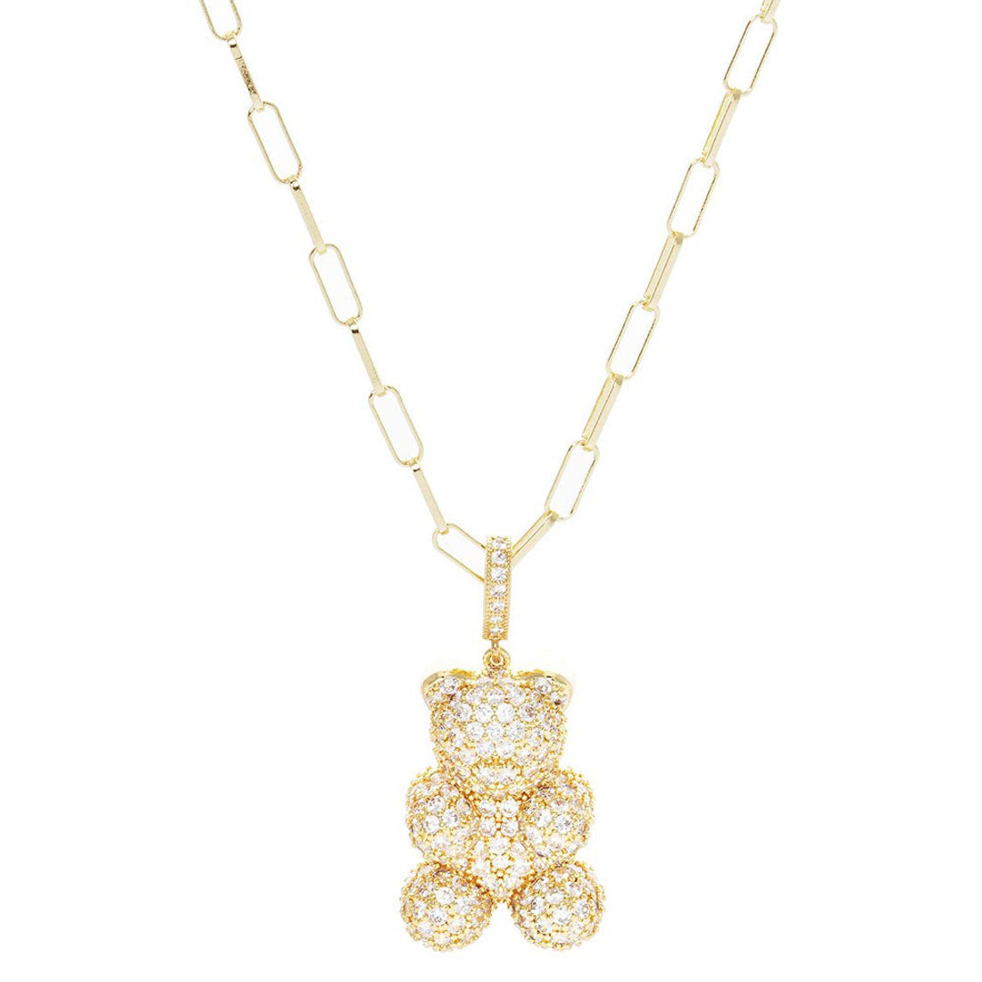 Gold Dipped CZ Embellished Metal Bear Pendant Necklace, Wear together or separate according to your event, versatile enough for wearing straight through the week, perfectly lightweight for all-day wear, coordinate with any ensemble from business casual to everyday wear, the perfect addition to every outfit.