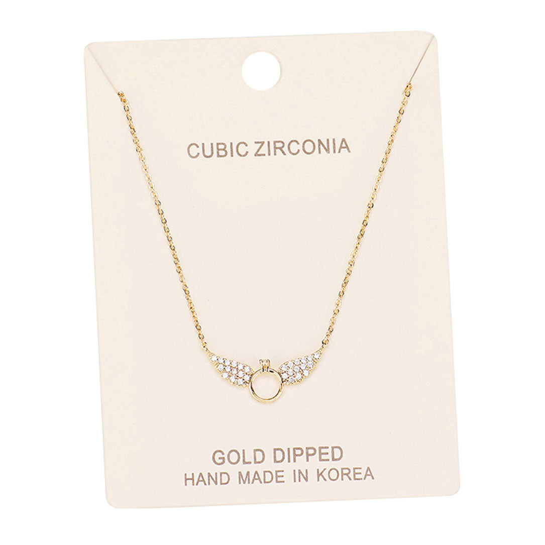 Gold Dipped Cubic Zirconia Wings Pendant Necklace, these gold dipped necklace can light up any outfit, and make you feel absolutely flawless. Fabulous fashion and sleek style adds a pop of pretty color to your attire. Make your close one feel special by giving this pendant necklace as a gift and expressing your love for your loved one on special Day.