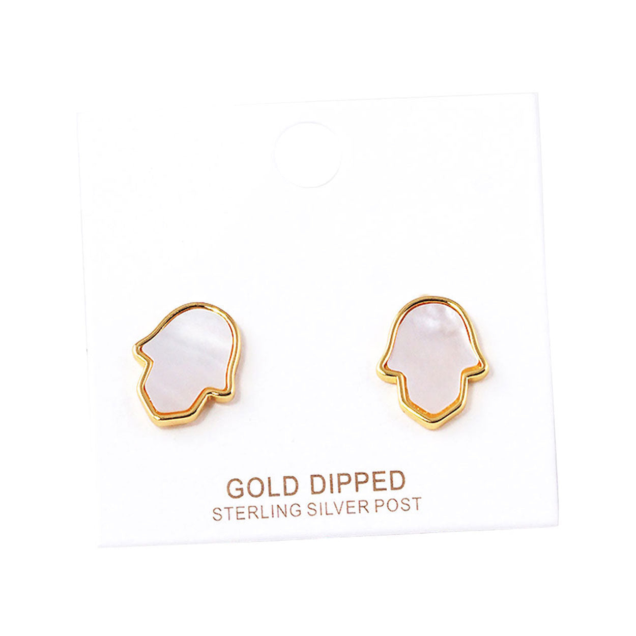 Gold Dipped Metal Trim Mother Pearl Hamsa Hand Stud Earrings, put on a pop of colour to complete your ensemble. Beautifully crafted design adds a gorgeous glow to any outfit. Perfect for adding just the right amount of shimmer & shine. Perfect for Birthday Gift, Anniversary Gift, Mother's Day Gift, Graduation Gift.
