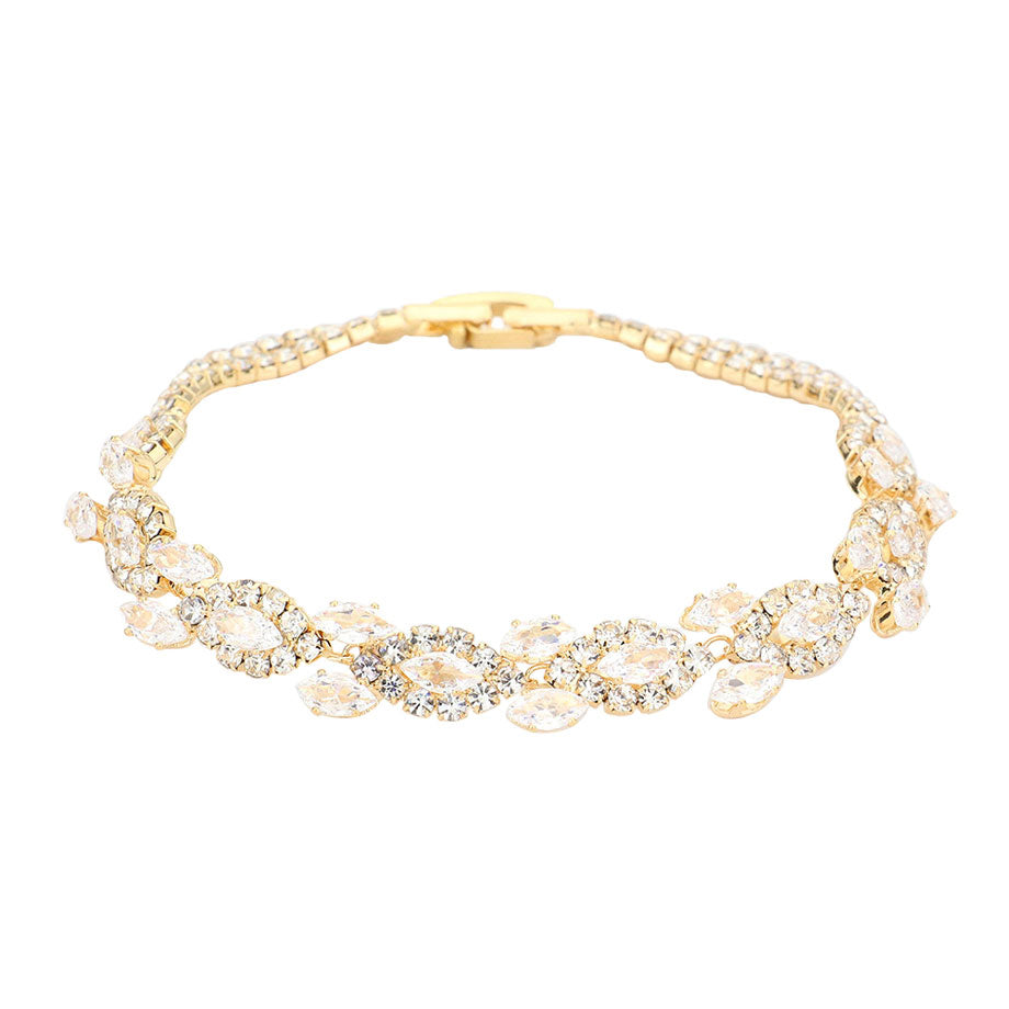 Gold Elegant CZ Marquise Stone Accented Evening Bracelet, get ready to make a glowing beauty and receive compliments with this evening bracelet on your special occasions. Put on a pop of color to complete your ensemble. Perfect for adding just the right amount of shimmer & shine and a touch of class to special events. It's the thing just what you need to update your wardrobe. Perfect gift for Birthday, Anniversary, Mother's Day, Thank you, Just Because Gift, and Daily Wear