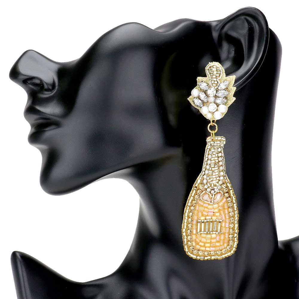Gold Felt Back Multi Beaded Champagne Dangle Earrings, Multi beaded Champagne earrings, jewelry that fits your lifestyle, adding a pop of pretty color. Enhance your attire with this festive handcrafted seed bead earrings, statement jewelry. Great gift idea for Wife, Mom, or your Loving One. Perfect Birthday Gift, Anniversary Gift, Just Because Gift, Thank you Gift.