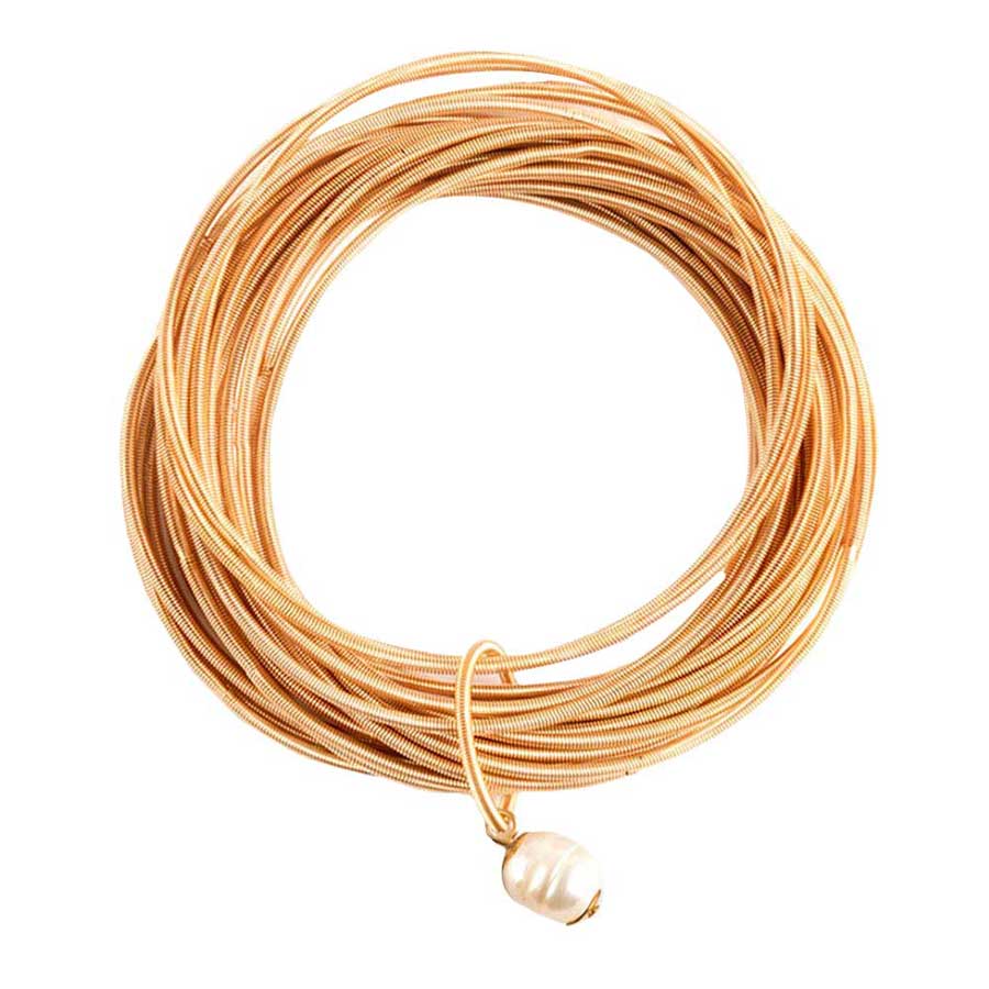 Gold Freshwater Pearl Charm Guitar String Stackable Stretch Bracelet. These gorgeous pearl pieces will show your class in any special occasion. The elegance of these pearl goes unmatched, great for wearing at a party! Perfect jewelry to enhance your look. Awesome gift for birthday, Anniversary, Valentine’s Day or any special occasion.