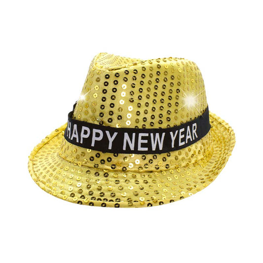 Gold Happy New Year Led Light Up Panama Hat, absolutely a fabulous hat for this new year party. Whether you’re lounging by the pool or attend at a new year eve's party, this is a great hat that can keep you stay cool and comfortable in a party mood. It amps up your beauty & class to a greater extent. This unique, timeless & classic fun style Hat looks cool & fashionable. It's large, comfortable, and ideal for travelers who are spending time in outdoors & parties.
