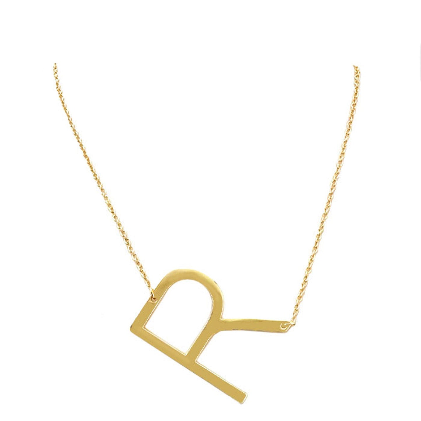 Gold R Monogram Metal Pendant Necklace. Beautifully crafted design adds a gorgeous glow to any outfit. Jewelry that fits your lifestyle! Perfect Birthday Gift, Anniversary Gift, Mother's Day Gift, Anniversary Gift, Graduation Gift, Prom Jewelry, Just Because Gift, Thank you Gift.