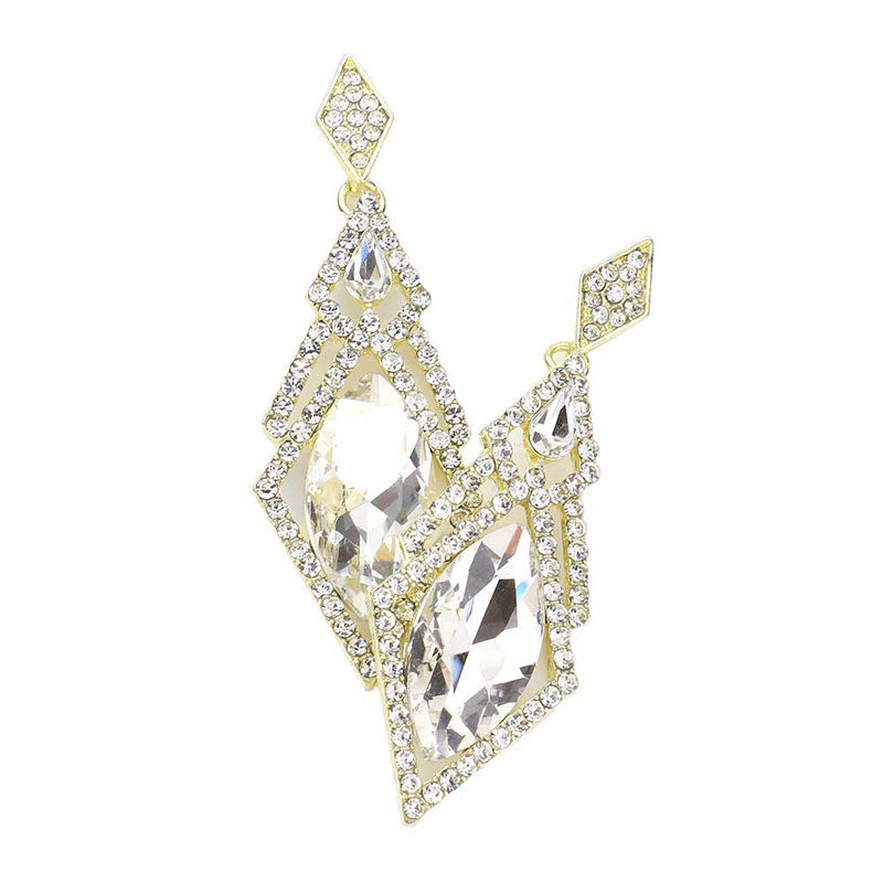 Gold Oval Rhinestone Accented Dangle Evening Earrings, Get ready with these Evening Rhinestone earrings, put on a pop of color to complete your ensemble. Perfect for adding just the right amount of shimmer & shine and a touch of class to special events. Perfect Birthday Gift, Anniversary Gift, Mother's Day Gift, Graduation Gift.