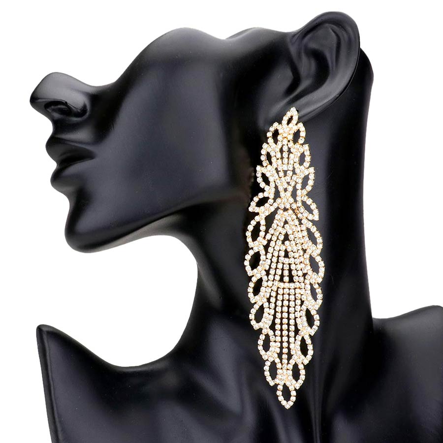 Gold Oversized Rhinestone Pave Evening Earrings, completed the appearance of elegance and royalty to drag the attention of the crowd on special occasions. Wear these rhinestone evening earrings to show your unique yet attractive & beautiful choice. Excellent to wear at, wedding showers, receptions, parties, graduation, etc.