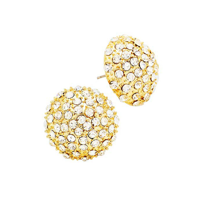 Gold Pave Crystal Dome Earrings, pave crystal dome earrings fun handcrafted jewelry that fits your lifestyle, adding a pop of pretty color. Enhance your attire with these vibrant artisanal earrings to show off your fun trendsetting style. Great gift idea for Wife, Mom, or your Loving One.