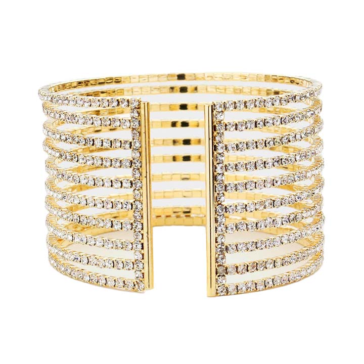 Gold Rhinestone Pave Split Cuff Evening Bracelet, sparkles on your hand on special days to make you stand out from the crowd. This is the jewelry that you need to show off to attract the crowd on special occasions and make the moments memorable! It adds a pop of pretty color to enrich your look.