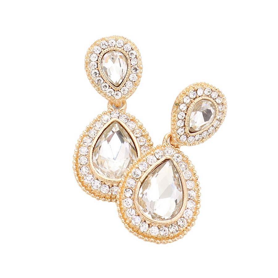 Gold Crystal Accent Rhinestone Trim Teardrop Evening Earrings, the perfect set of sparkling earrings, pair these glitzy studs with any ensemble for a polished & sophisticated look. Ideal for dates, job interview, night out, prom, wedding, sweet 16, Quinceanera, special day. Perfect Gift Birthday, Holiday, Christmas, Valentine's Day, Anniversary etc.