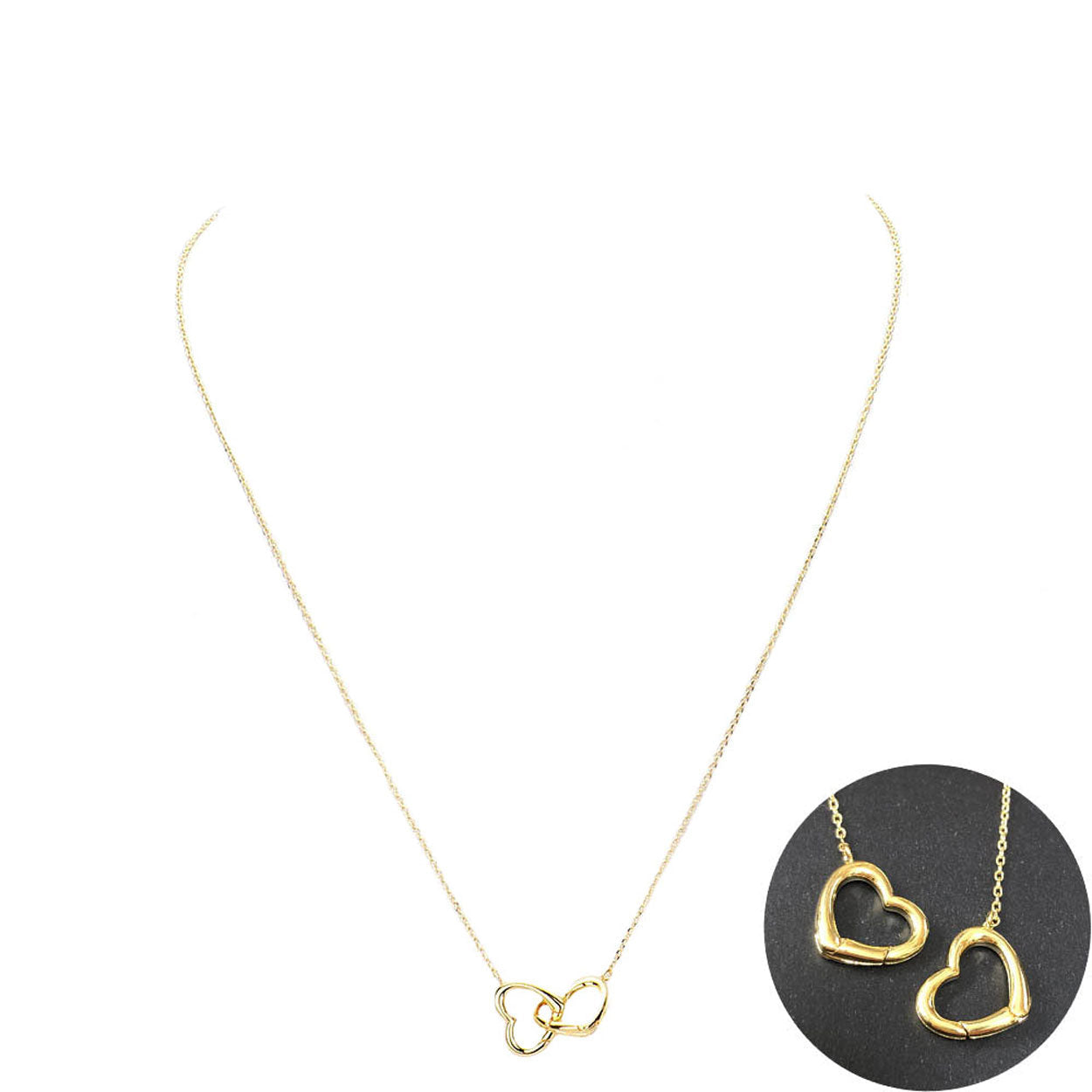 Gold Secret Box 14K Gold Dipped Double Metal Heart Link Pendant Necklace. Beautifully crafted design adds a gorgeous glow to any outfit. Jewelry that fits your lifestyle! Perfect Birthday Gift, Anniversary Gift, Mother's Day Gift, Graduation Gift, Prom Jewelry, Just Because Gift, Thank you Gift, Valentine's Day Gift.