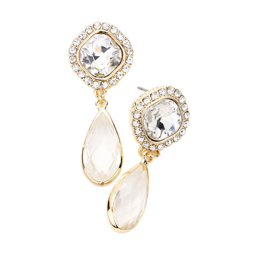 Gold Square Clear Lucite Teardrop Dangle Evening Earrings. This teardrop dangle earrings put on a pop of color to complete your ensemble. Beautifully crafted design adds a gorgeous glow to any outfit. Teardrop Stone and sparkling design give these stunning earrings an elegant look. Perfect for adding just the right amount of shimmer & shine. Perfect for Birthday Gift, Anniversary Gift, Mother's Day Gift, Graduation Gift.