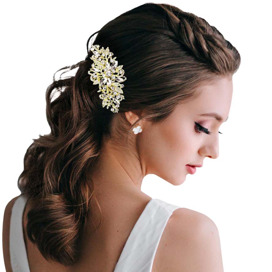 Gold Stone Embellished Leaf Hair Comb, amps up your hairstyle with a glamorous look as you are with this Rhinestone leaf hair comb! Add spectacular sparkle to your hair that brightens your moments with joy. Perfect for adding just the right amount of shimmer & shine on special occasions. It will add a touch of class, beauty, and style to your wedding, prom, and special events.