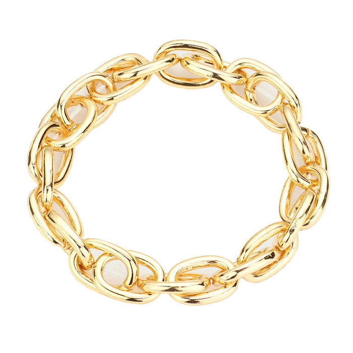 Gold Stretchable Open Metal Oval Link Stretch Bracelet, Get ready with these Magnetic Bracelet, put on a pop of color to complete your ensemble. Perfect for adding just the right amount of shimmer & shine and a touch of class to special events. Perfect Birthday Gift, Anniversary Gift, Mother's Day Gift, Graduation Gift.